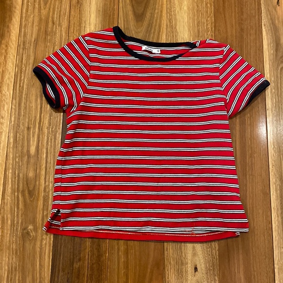 Ghanda Tops - Ghanda red and white striped fitted tee | AU size 10